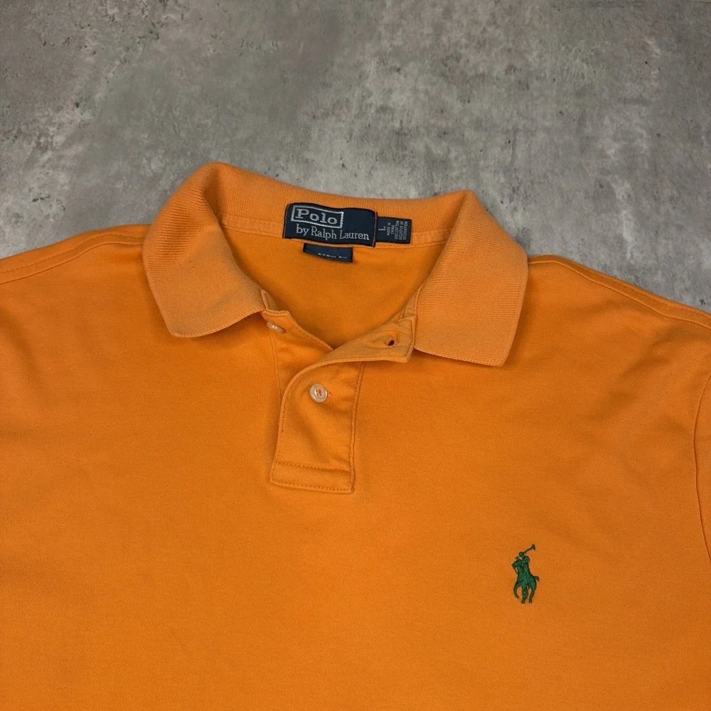 Vintage 90s Mens Size L Polo Ralph Lauren Cotton Shirt Orange Preppy Green Pony
